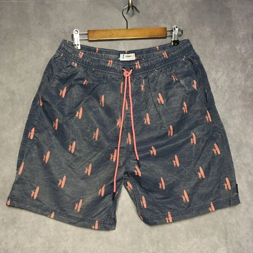 Johnnie O Mens Swim Trunks Shorts size Large‎ Blue Drawstring Pink Surfer